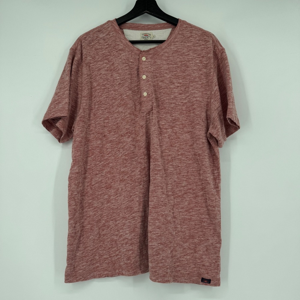Faherty Brand Mens Short Sleeve Henley Shirt XL Pink Heather Slub Cotton Blend
